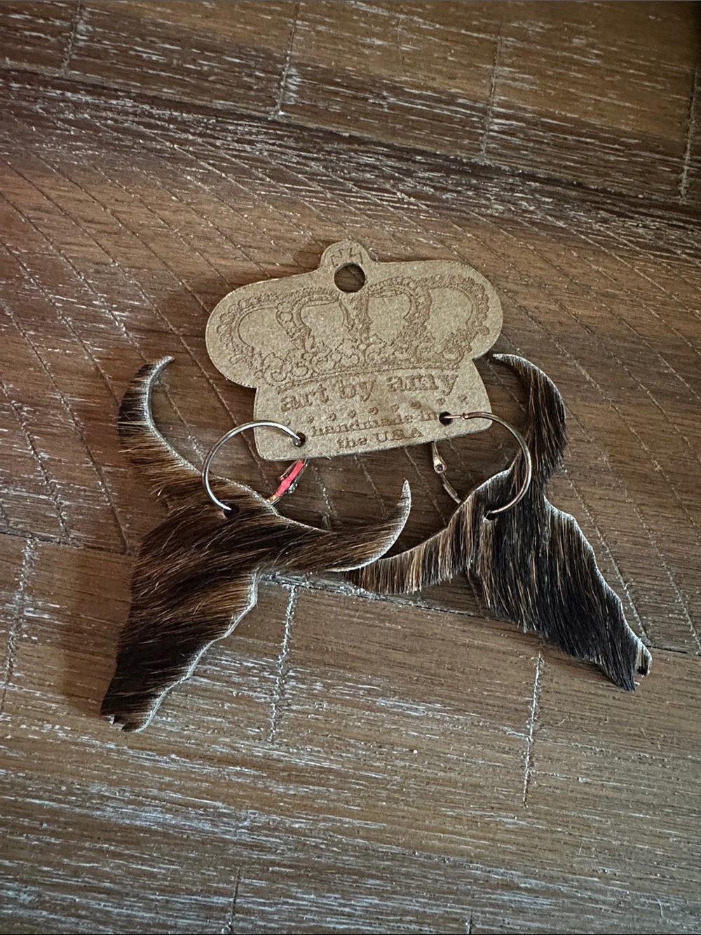 Handmade Brown Cowhide Horn-Shaped Hoop Earrings